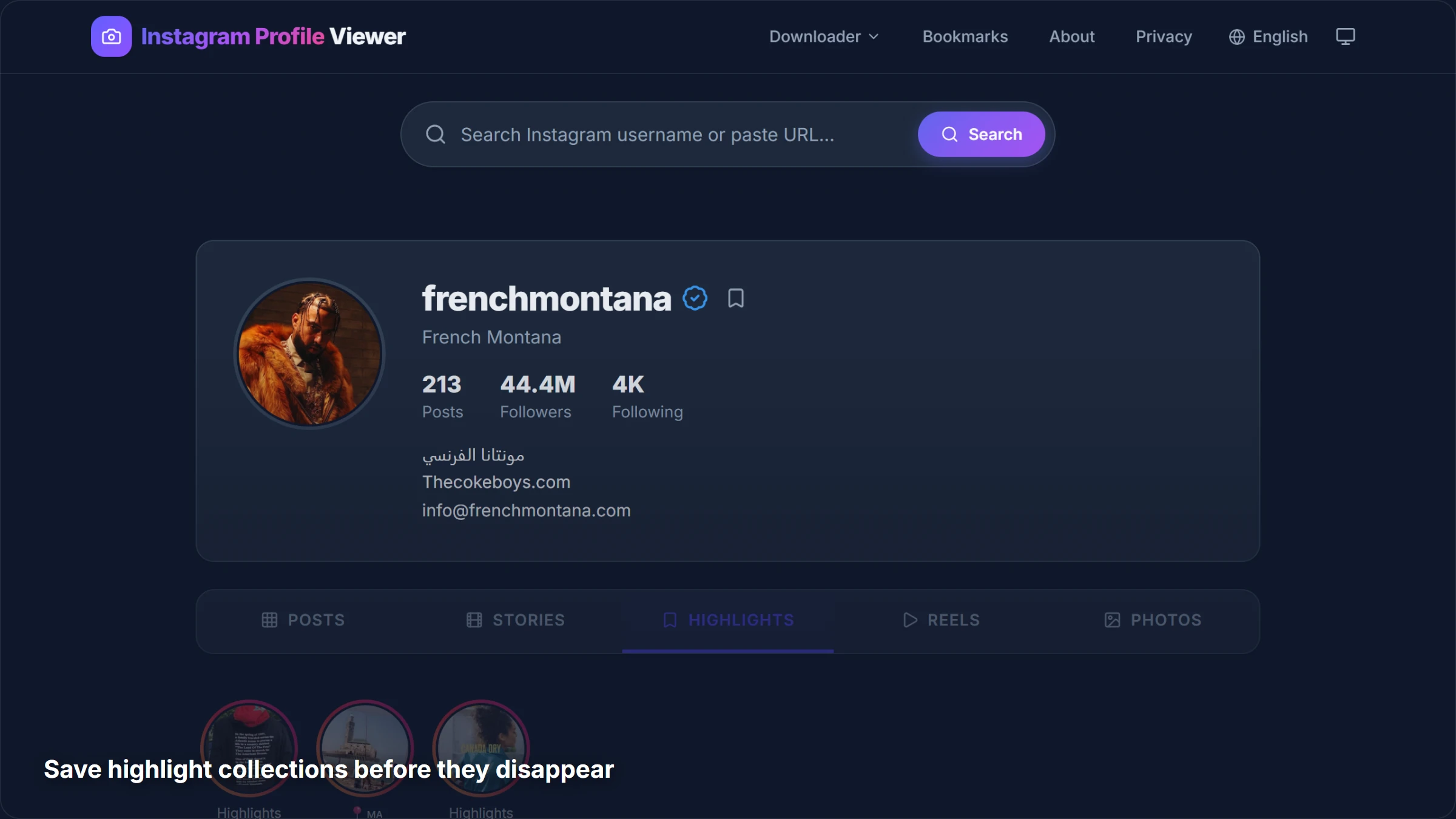 Save highlight collections from any public profile