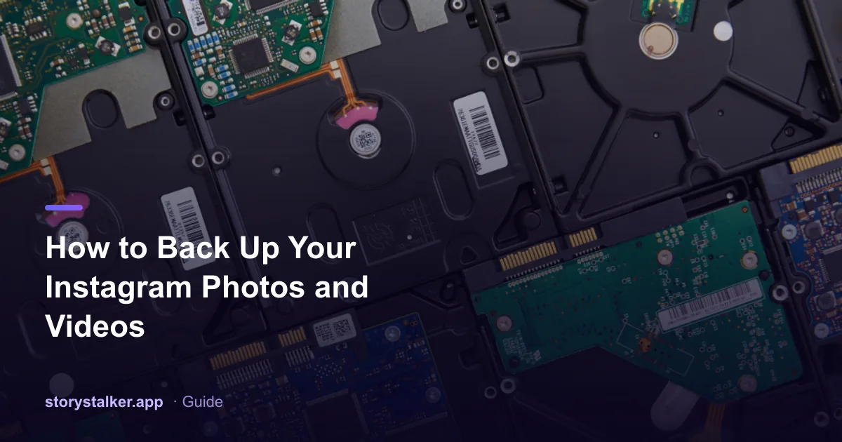 A phone showing an Instagram grid next to a folder of saved photos and videos, representing a backup