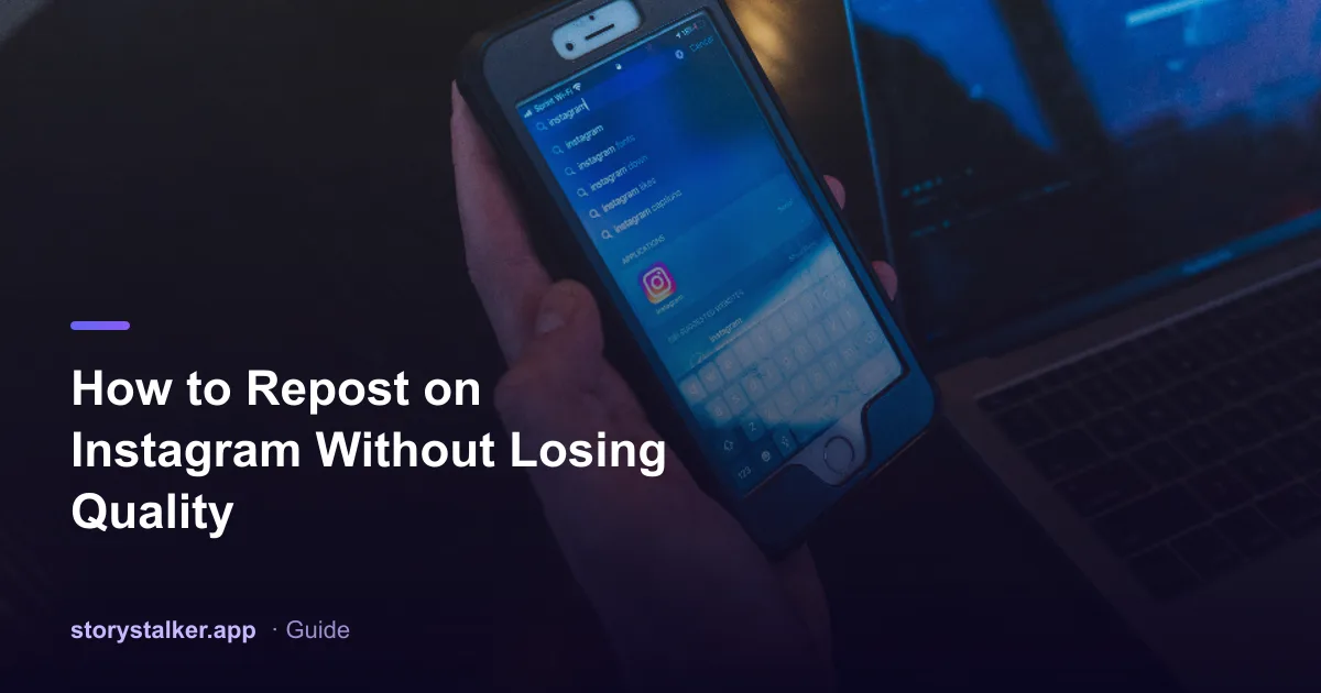 A phone screen showing an Instagram post being reshared to a story, next to a crisp full-resolution photo