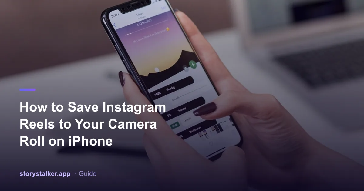 An iPhone showing an Instagram Reel next to the Photos app, illustrating how to save a Reel to the camera roll